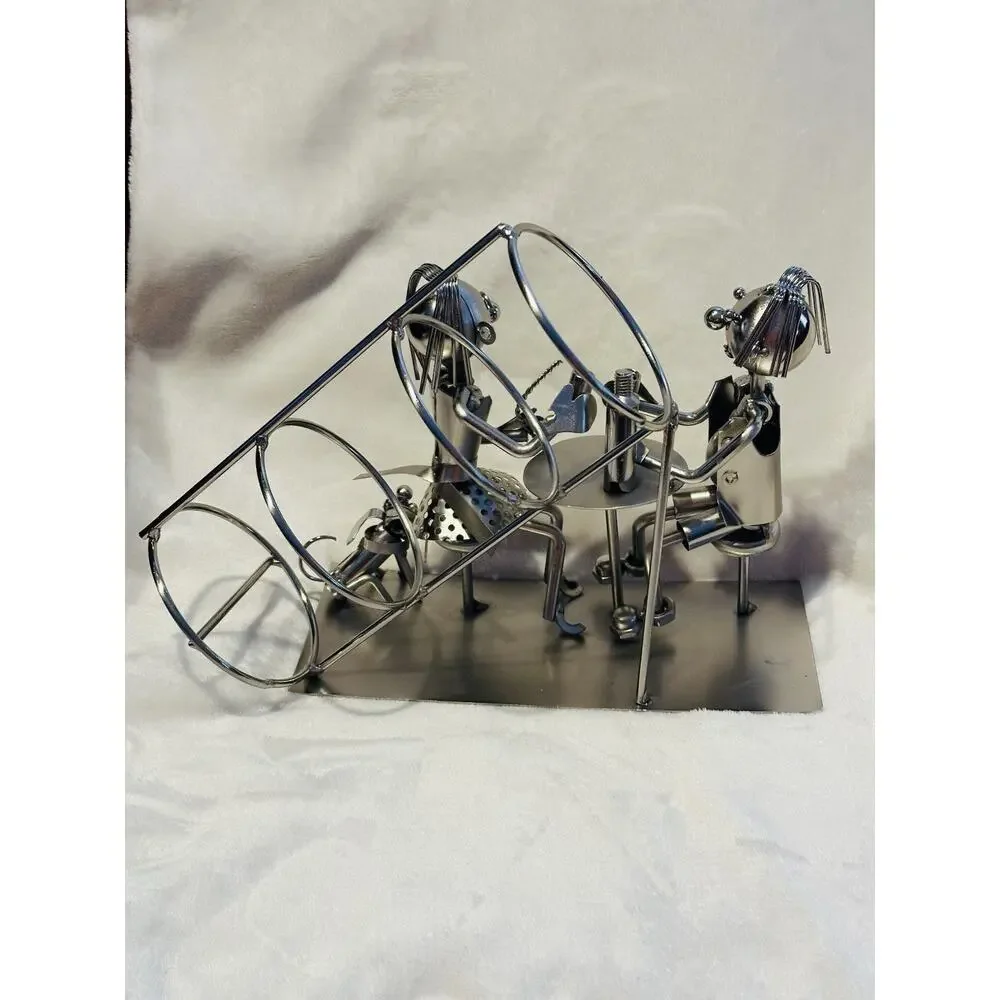 BRUBAKER Silver Metal Sculpture Wine Bottle Holder Couple Anniversary Gift idea